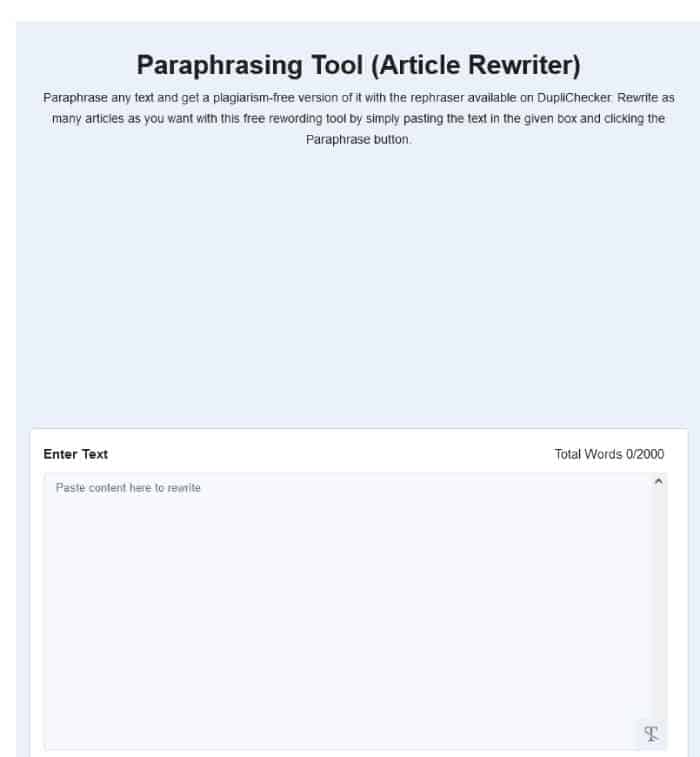 Duplichecker Paraphrasing Tool